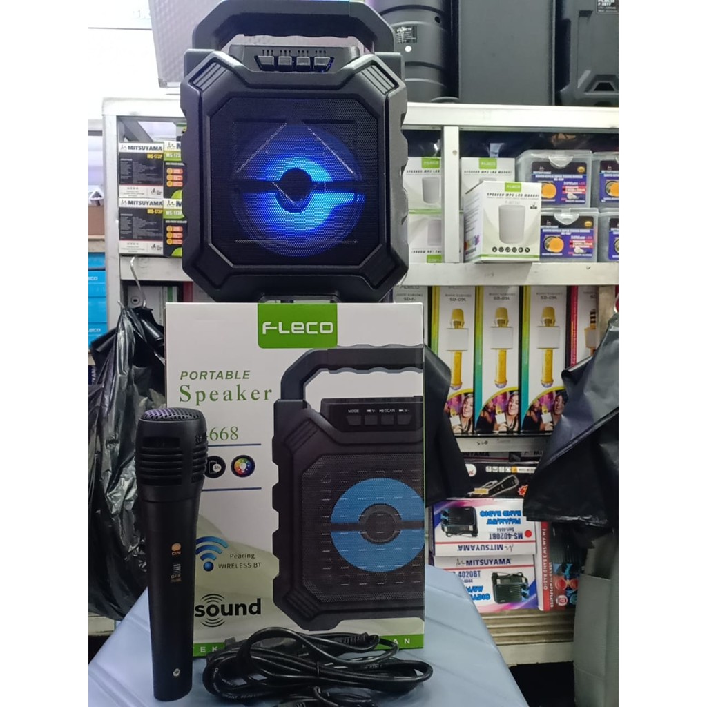 Speaker Bluetooth Karaoke Wireless Fleco F-4668 Gratis Microphone Super Bass /Musik Box Bluetooth