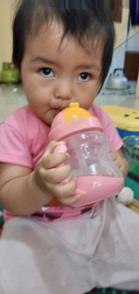 Botol Minum 280ml Buat Bayi/anak Belajar Minum Sendiri Bahan Anti Bocor Ada Sedotan Dan Pegangan