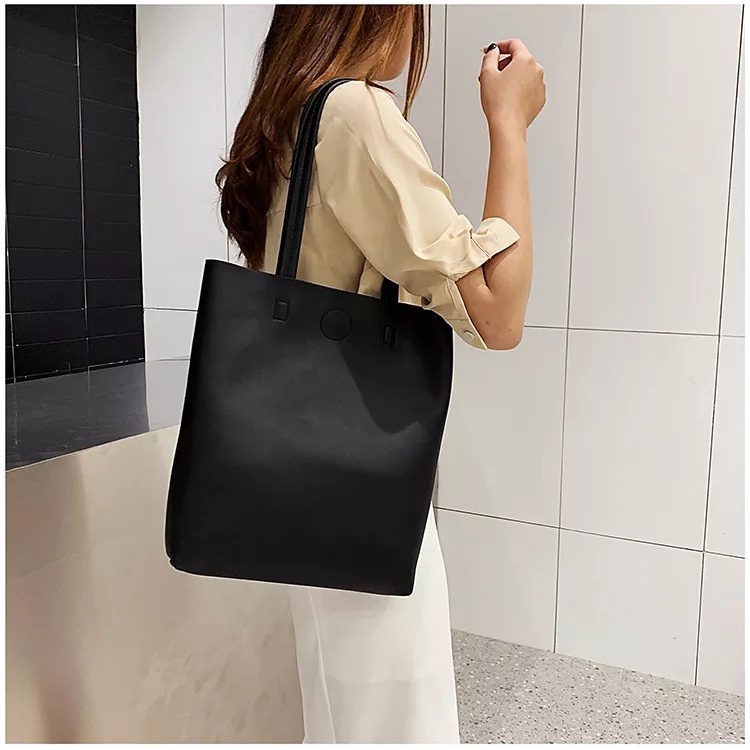 TUGUFAMILY - BISA COD - TOTEBAG POLOS KULIT SINTETIS UK. 32X28 CM WARNA HITAM, ABU, COKLAT, KREM | TOTEBAG KERJA, KULIAH, SEKOLAH, TRAVELING | TOTEBAG POLOS LUCU DAN UNIK IMPORT