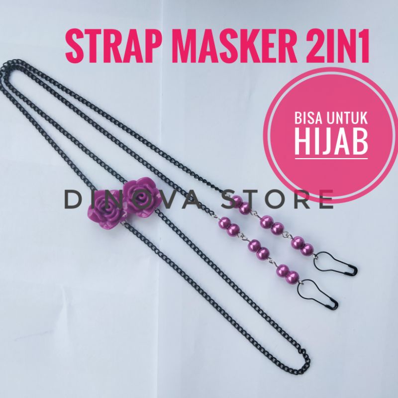 NEW strap masker hijab 2 in 1 fallin mutiara sesuai warna mawar/konektor masker/strap masker hijab/dinova store/pgx/tali masker/strap masker 2in1/strap masker hijab 2in1/konektor masker