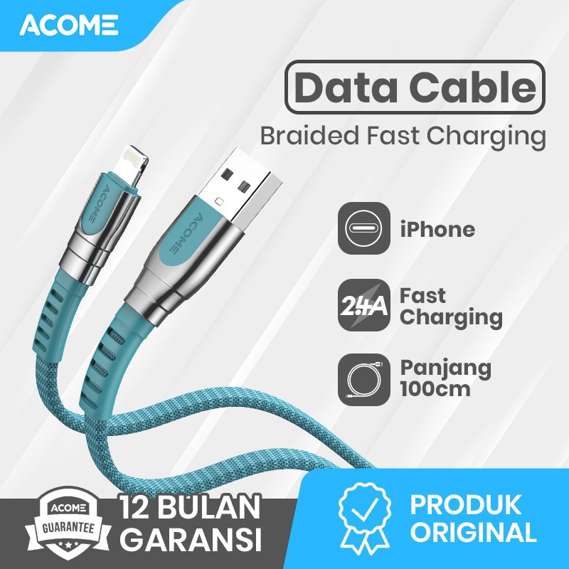 Acome Kabel Data iPhone 2.4A Fast Charging AiC QC 3.0 AKL  1M - Cable Lightning