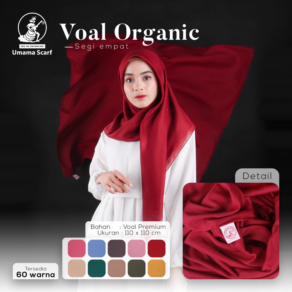 UMAMA SCARF - KERUDUNG SEGI EMPAT POLOS VOAL ORGANIC PLAIN UMAMA HIJAB SEGI EMPAT POLOS VOAL ORGANIC