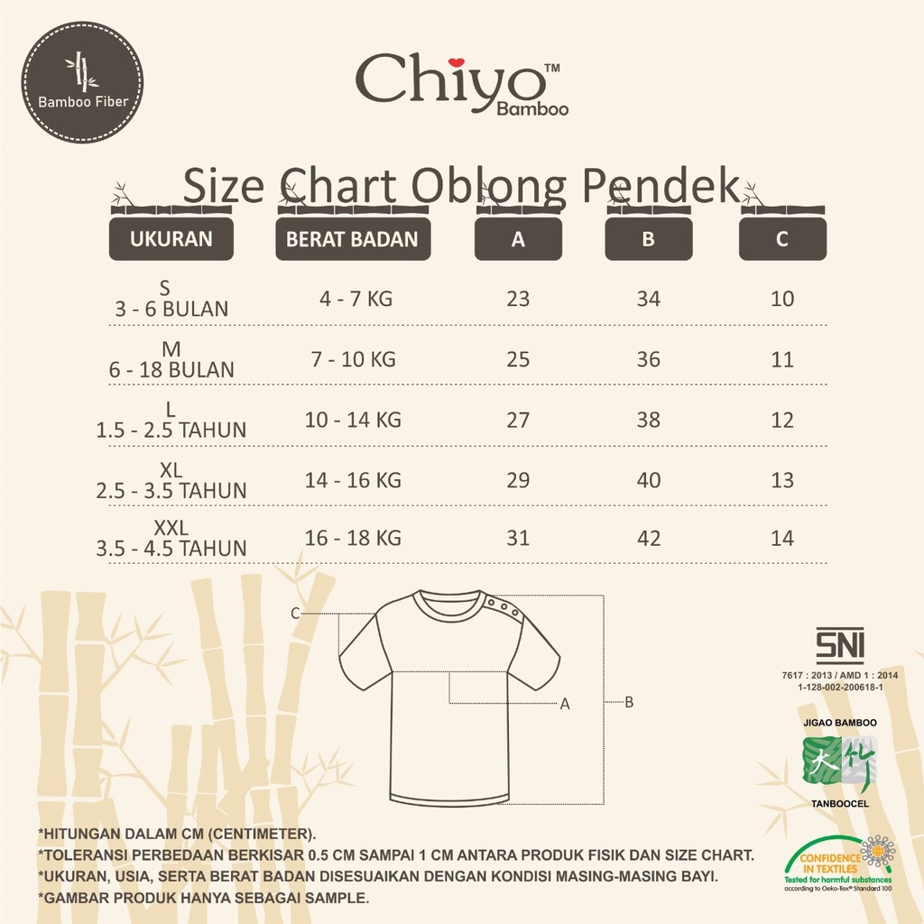 [4-18kg] CHIYO BABY 1stel Oblong Tangan Pendek + Celana Pendek Stelan BAMBOO