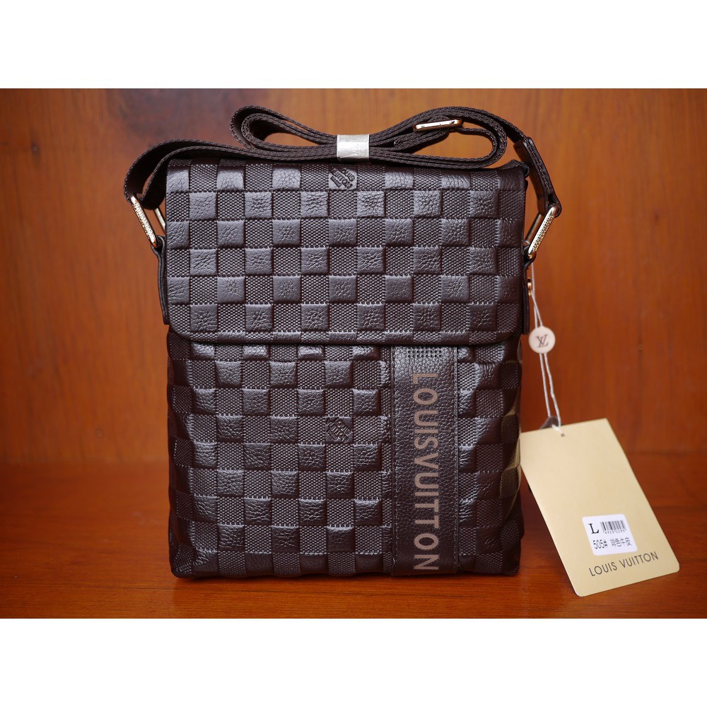 Gratis Ongkir tas selempang kulit asli pria import LV LT505 brown - promo