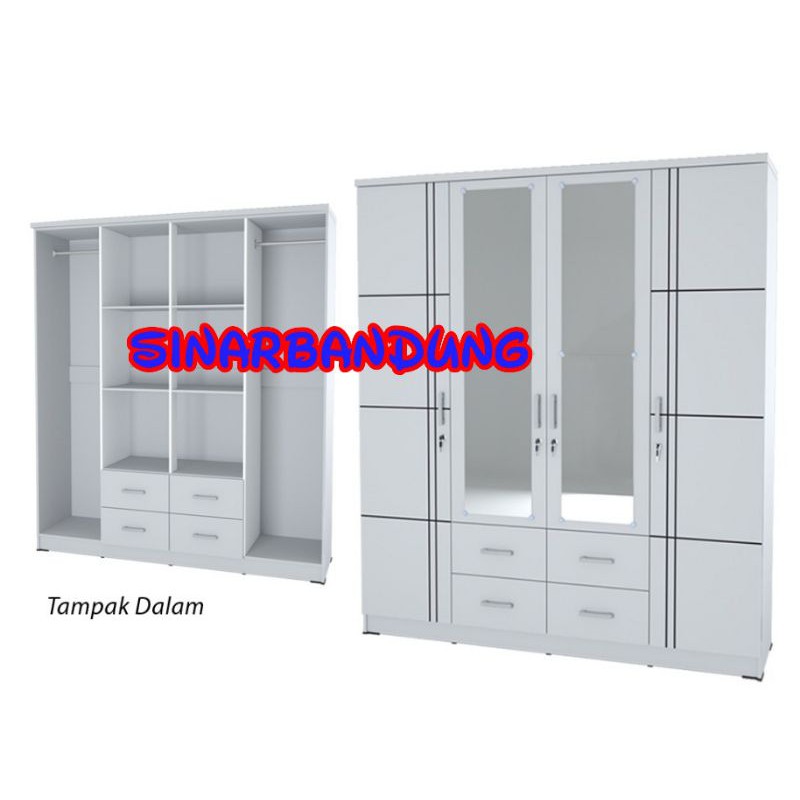 LEMARI PAKAIAN 4 PINTU / LEMARI PAKAIAN GANTUNG GAMIS / LEMARI PUTIH MINIMALIS