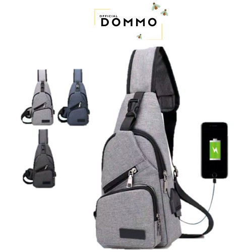 (BAYAR DITEMPAT) [IMPOR]  - D1239 Tas Slempang kanvas Pria USB Kain P005 Tas Impor Tas Pria Slingbag