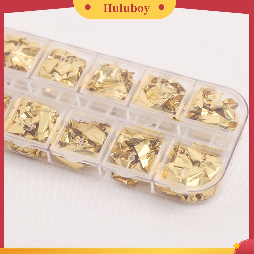 Huluboy Huluboy♡ 12 Grids / Box Kertas Foil Warna Emas Multifungsi Untuk Nail Art