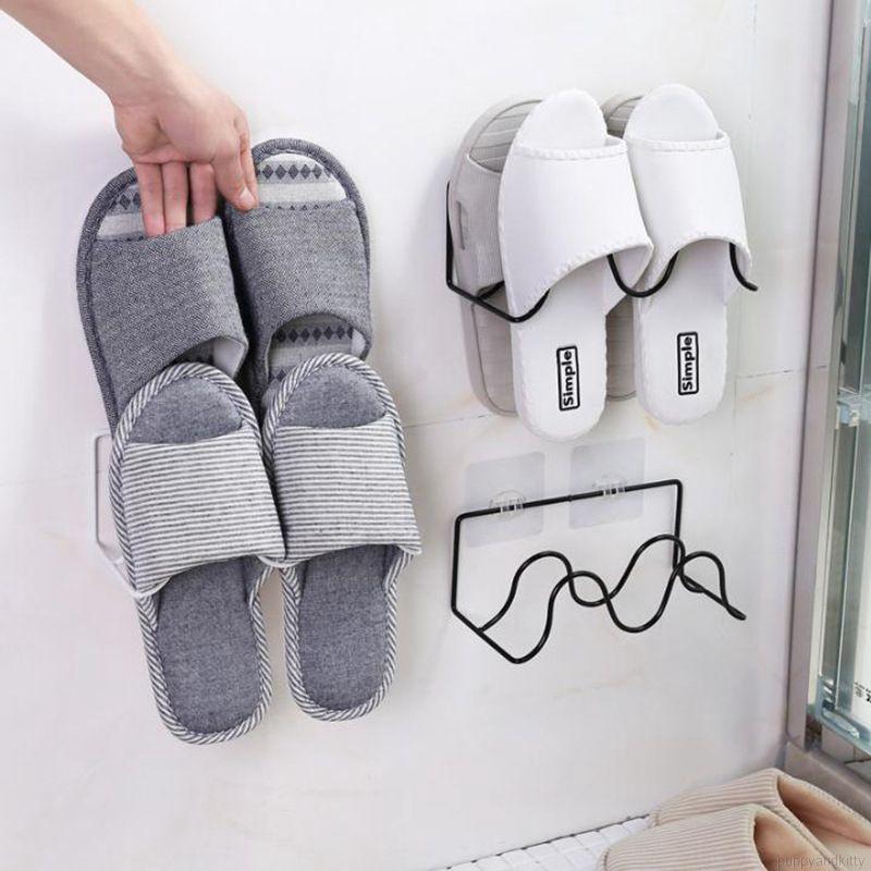 Puppyandkitty Double Layers Wall Mounted Adhesive Metal Shoe Racks Shopee Indonesia