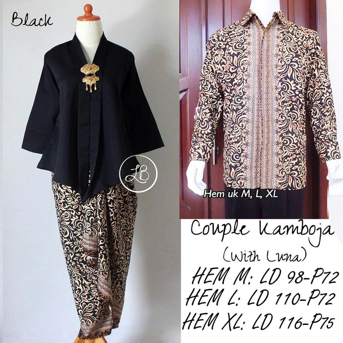 SETELAN KEBAYA COUPLE / BATIK COUPLE MODEL FLOY HITAM DAN KEMEJA