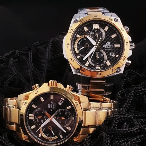 Jam Tangan Casio Edifice EFR-563 Rantai Stainless Gold Premium Chrono Aktif
