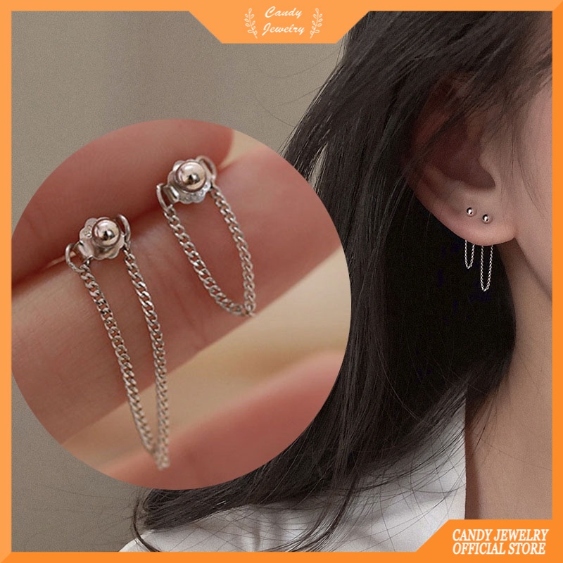 Anting Rantai Menjuntai Warna Silver Untuk Wanita