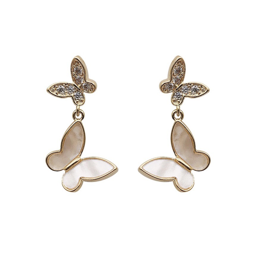 Anting Tindik Wanita DOUBLE BUTTERFLY Gaya Korea Fashion Women Earring Giwang Cewe Kupu-Kupu Import