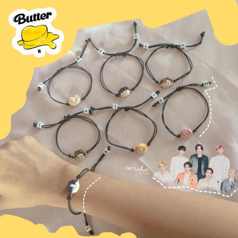 Gelang BTS Butter Pakai Insial Nama  / Bracelet BTS Butter Handmade Custom - Gelang Kpop - Gelang Bt