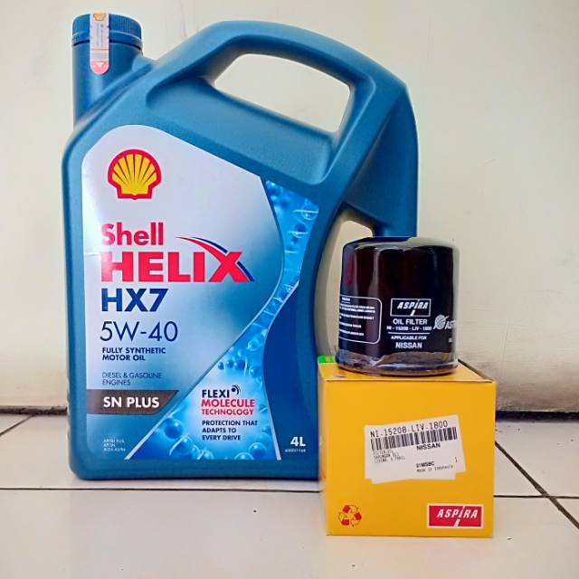 Paket Oli New Shell Helix HX-7 5W-40 + Filter Oli Livina, Serena