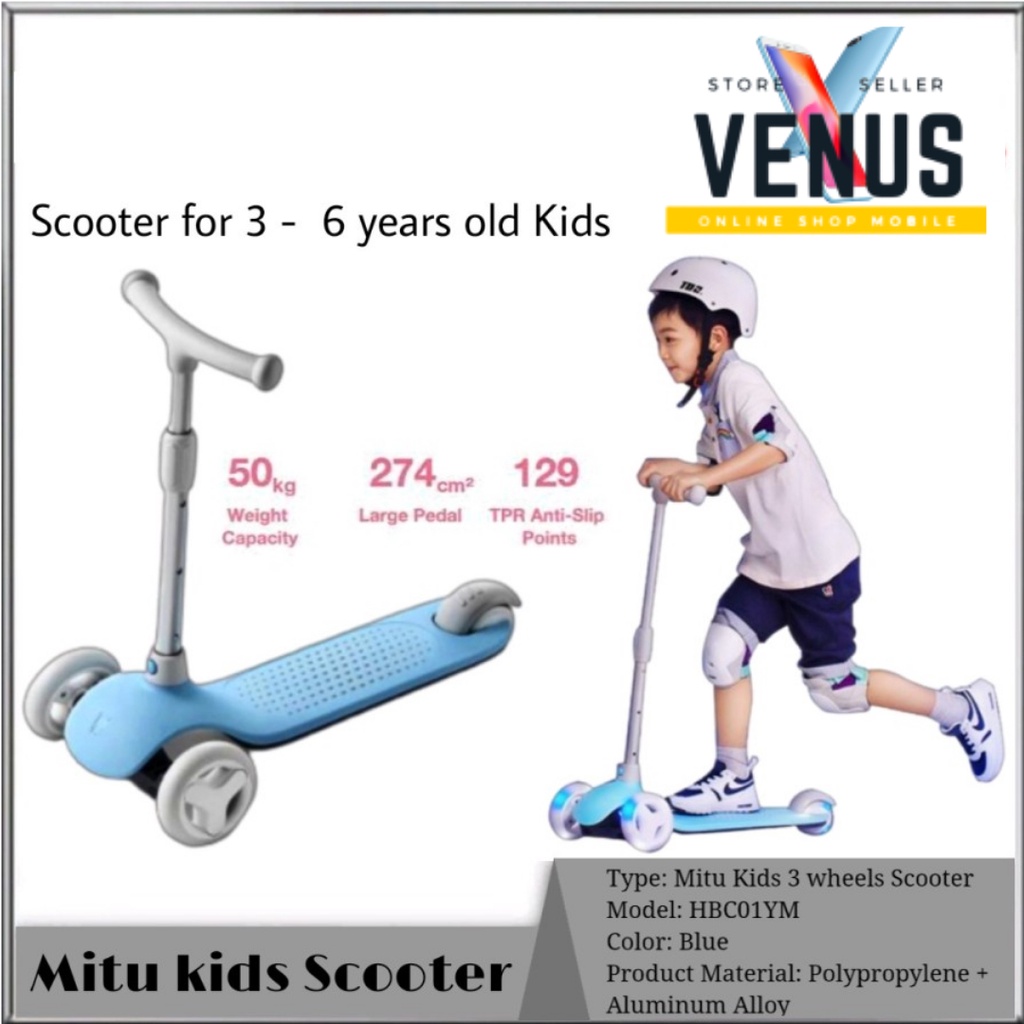 Mitu Kids Scooter 3 Pu Flash Scooter Anak roda tiga