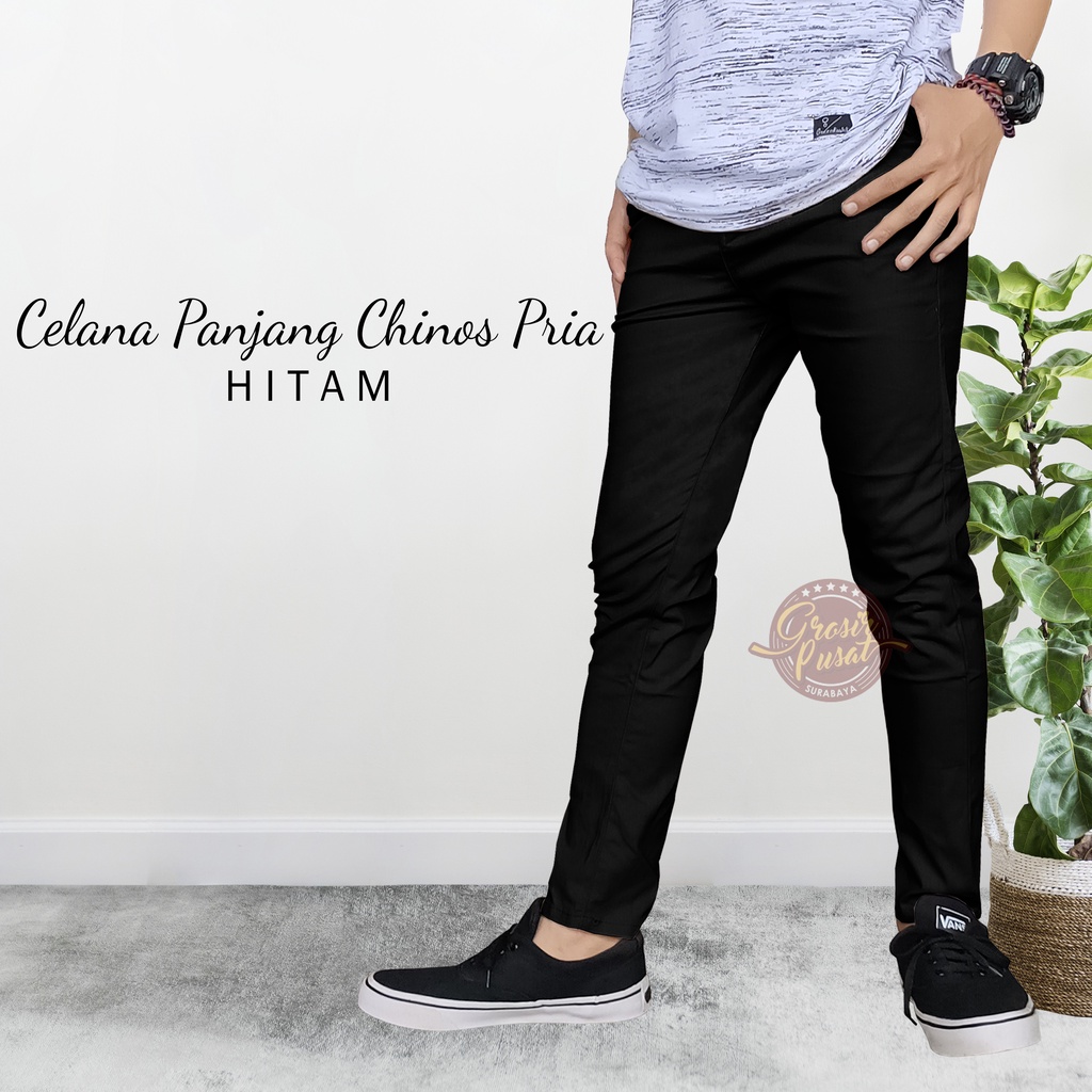 Celana Chino Premium Pria Big Hitam Size 27 - 38