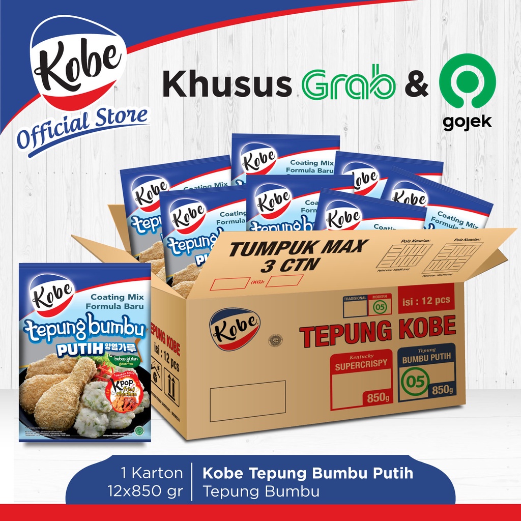 

Kobe Tepung Bumbu Putih 850gr 1 Karton Isi 12pcs GOJEK/GRAB ONLY