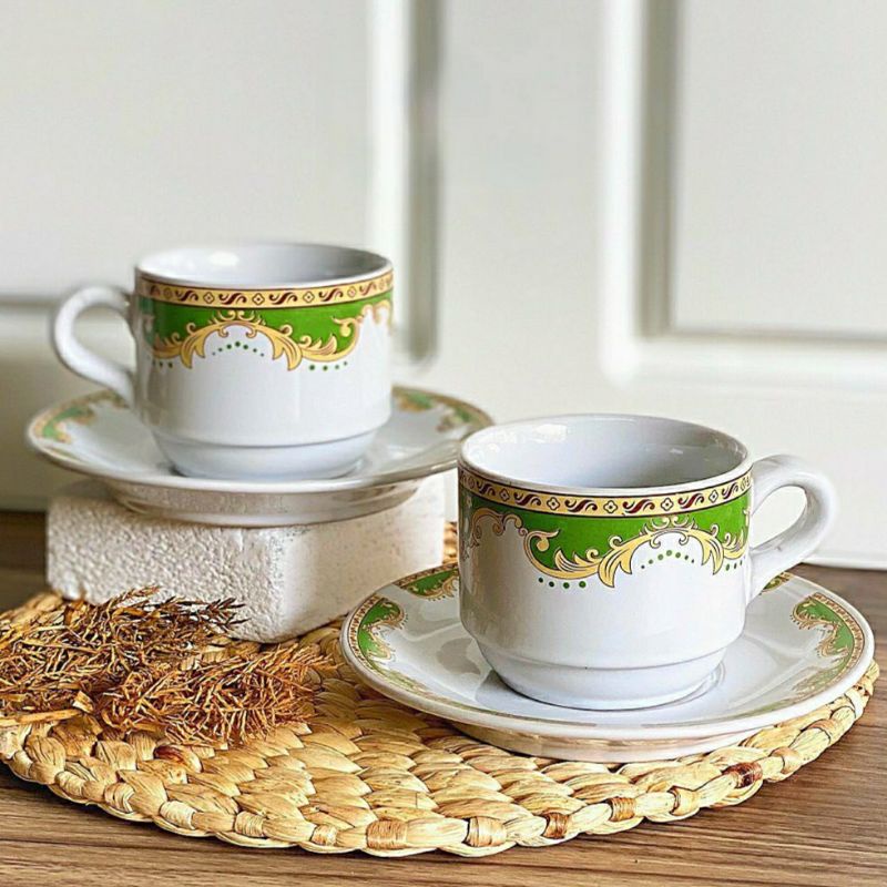 SET CANGKIR KERAMIK MAHKOTA 1CANGKIR+TATAKAN  / CANGKIR KOPI KERAMIK MOTIF JAGO / CANGKIR KERAMIK ME