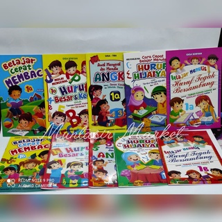 Paket Lengkap 10 Buku Edukasi Anak PAUD, TK(Belajar Membaca , Angka, Huruf, Hijaiyah dan bersambung)