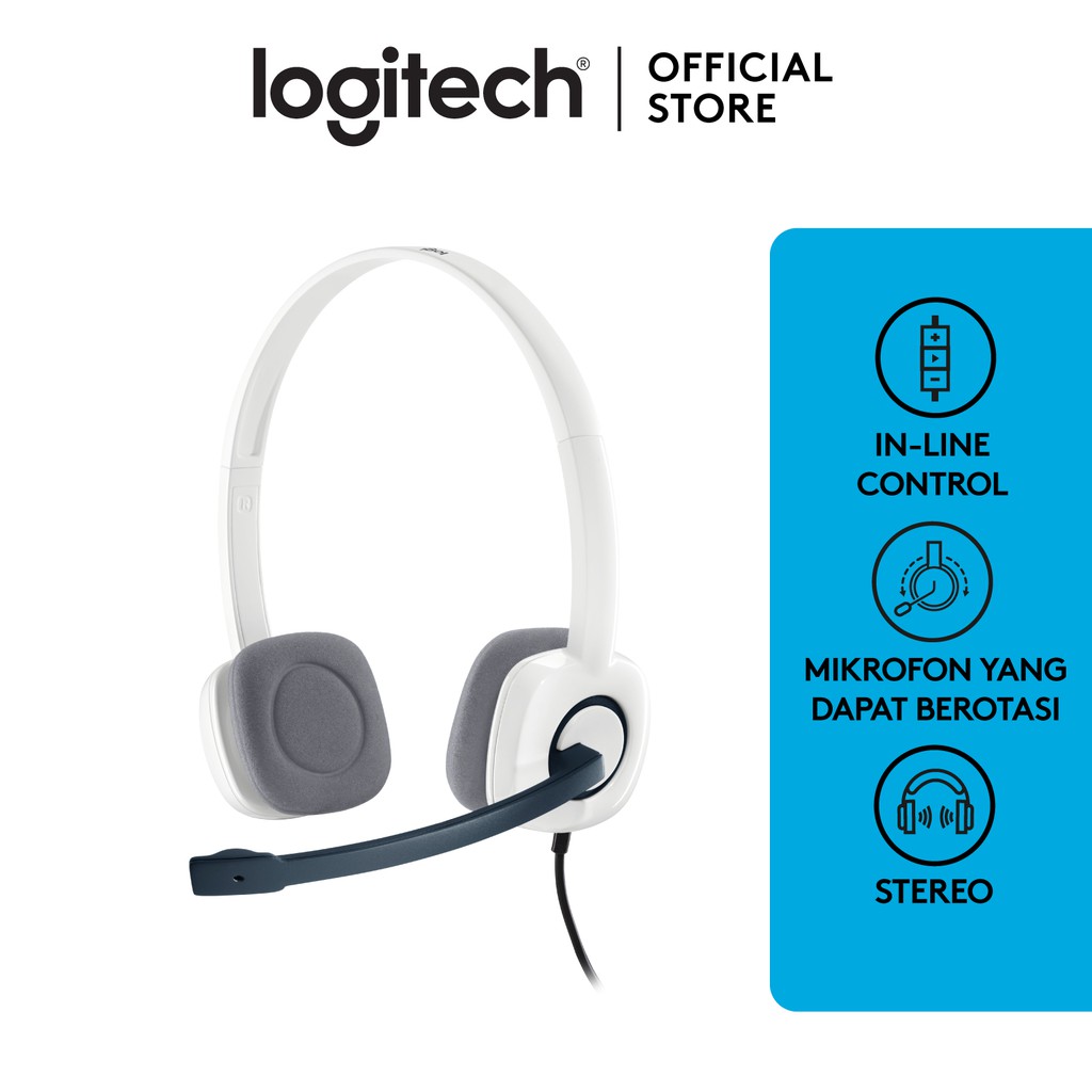 Logitech H150 Stereo Headset dengan Mikrofon Noise-Cancelling dan Dual Plug – Cloud White