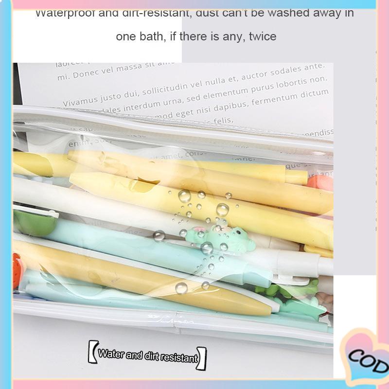 COD❤️Decompression Primary Middle School Students Competition Rotating Pen Can Write Student Rotating PenTransparent PVC Student Stationery Zipper Pen Bag Travel Portable Toiletry Makeup Storage Bag-A.one