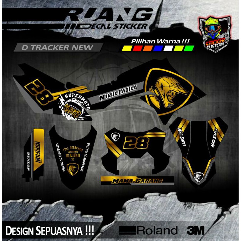 DECAL STICKER D TRACKER NEW KLX BF KLX 150 LAMA MILITAN SUPERMOTO GOLD EMAS SIMPLE MURAH CUSTOM