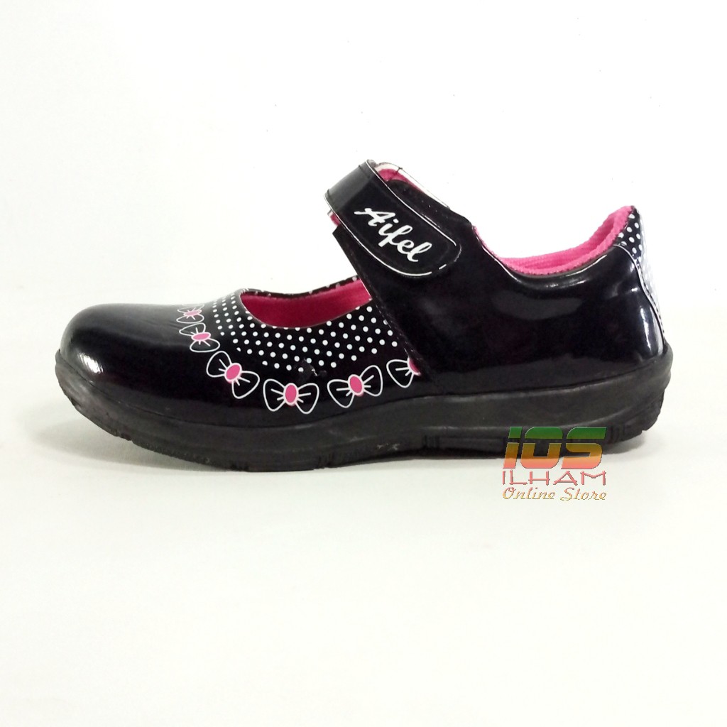 Aifel A.01 Sepatu Pantofel Anak Motif Pita Size 26-35 Hitam Pink