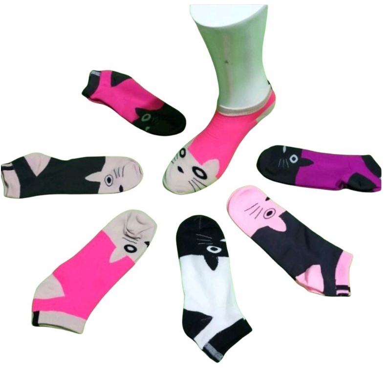Kaos Kaki Mata Kaki Motif Kucing/Kaos Kaki pendek Wanita Nilon