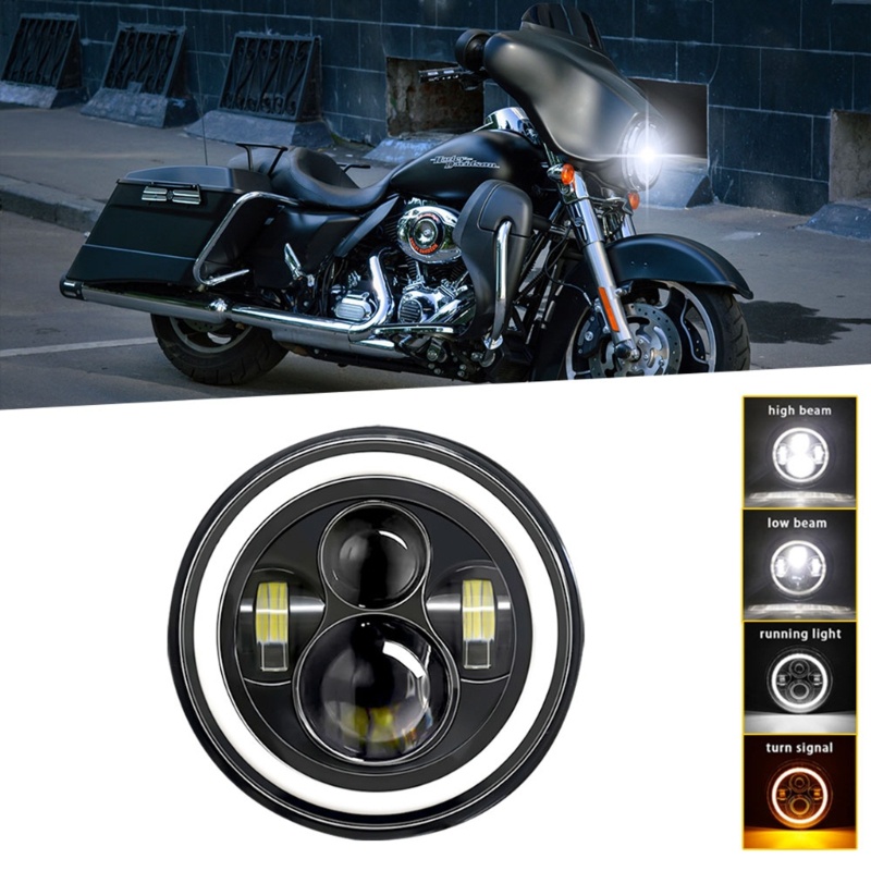 Zzz Lampu Kabut Depan Motor LED 7 &quot;Dengan Sein Hi / Lo Beam DRL Angel Eye Untuk YMH