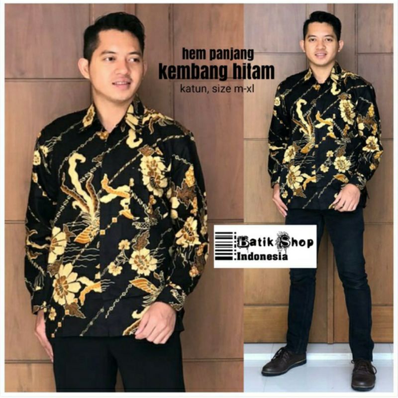 Hem Pria Kemeja Batik Motif Bunga Kondangan Formal Casual