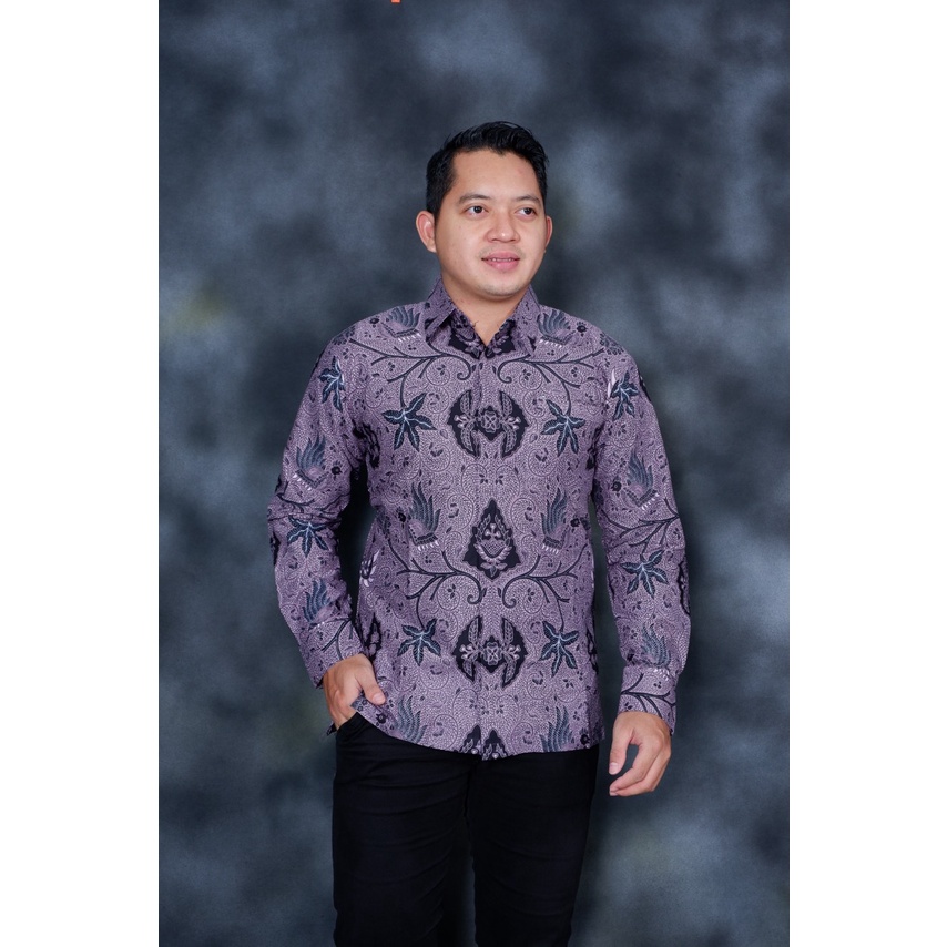 Baju Batik Pria Lengan Panjang Modern Premium Slim Fit WAHYU UNGU1