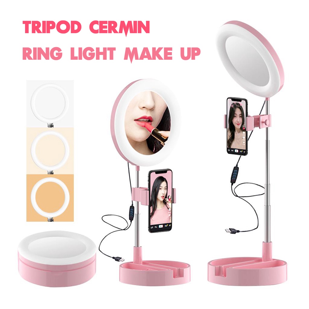 Kaca Cermin Rias With Ring Light Tripod Make Up Mirror G3