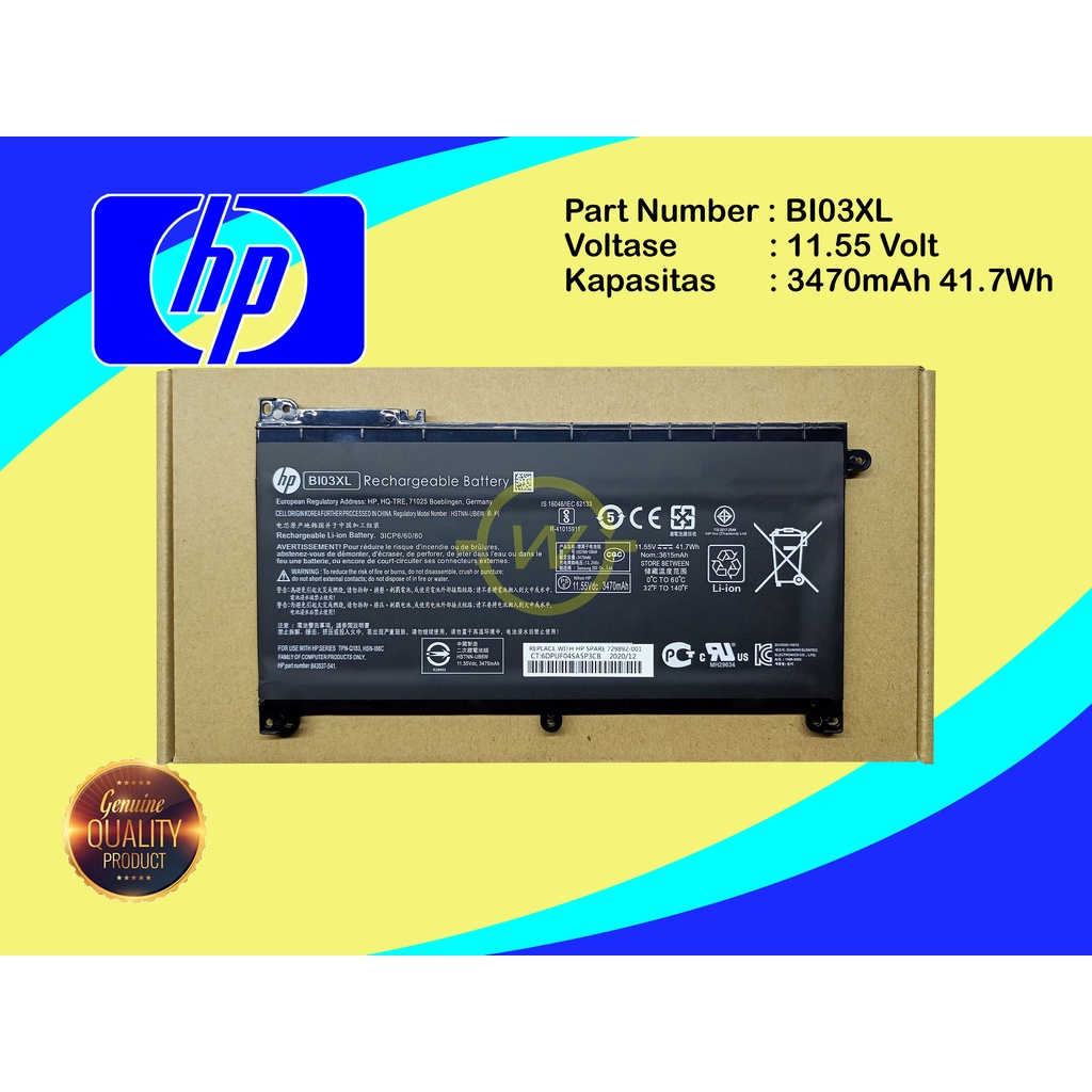 Baterai HP Stream 14-AX 14-AX000 Series BI03XL HSTNN-UB6W ORIGINAL