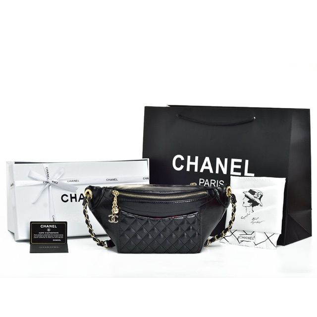 Tas Pinggang Chanel Waist Bi Crumpled Lambskin