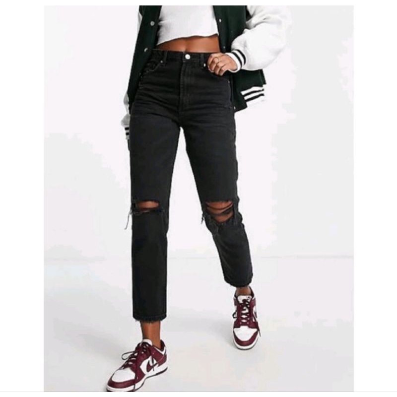 Bershka Mom Ripped Jeans White