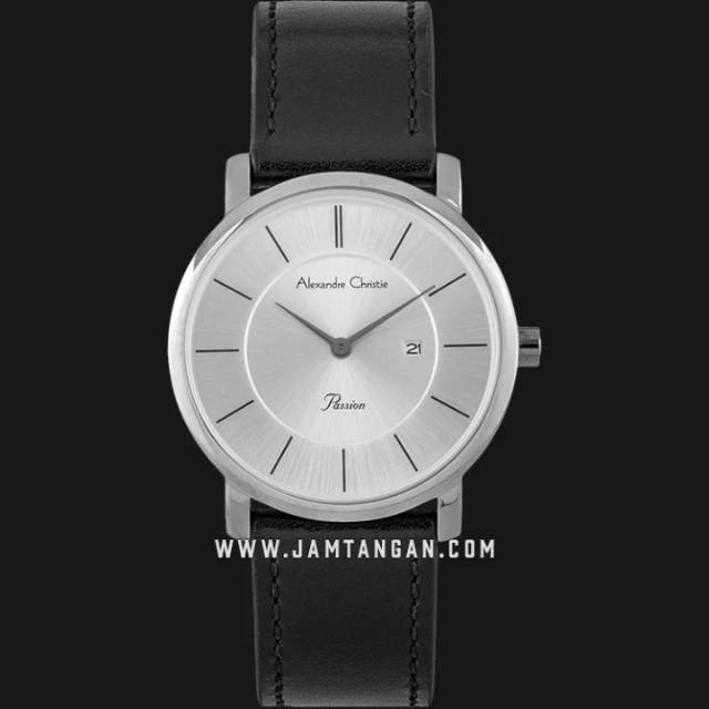 Alexandre Christie AC 8589 LD LSSSL Ladies Silver Dial Black Leather Strap