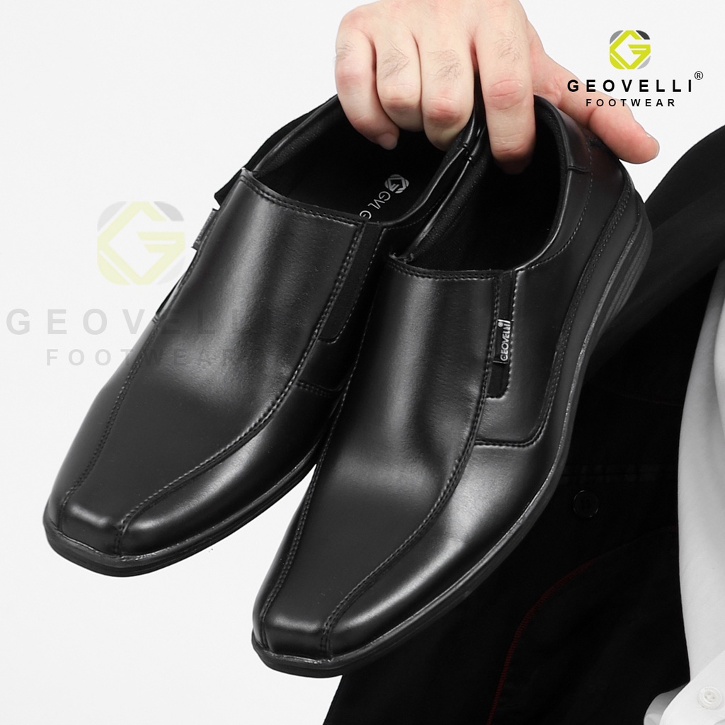 GEOVELLI - Sepatu Pantofel Hitam Pria Tanpa Tali Pendek Kulit Swedian Sepatu Formal Kerja Kantor