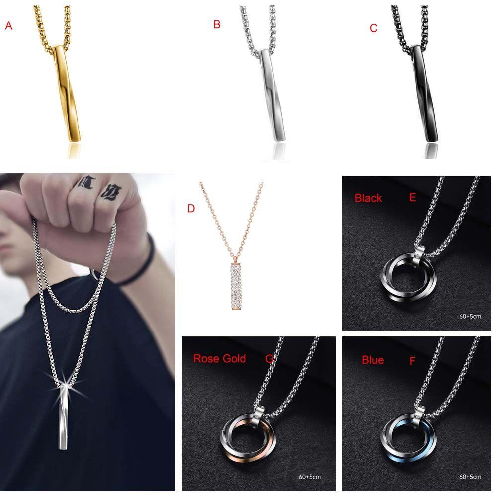 Nanas Kalung Baja Titanium Pria Baru Paduan Rantai Perhiasan Aksesoris Stainless Steel Spiral Kolom Punk Kalung Tiga Cincin Liontin Pendant Necklaces