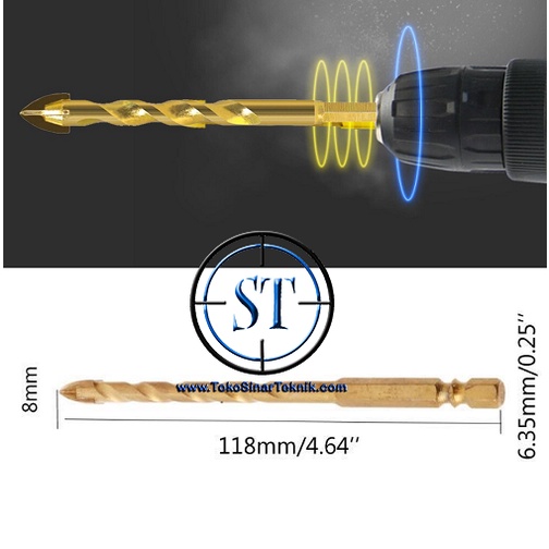 Mata Bor Tombak 8mm Tungsten Carbide Cross Head Keramik Granit Porselin Kaca Segitiga Ceramic Tile