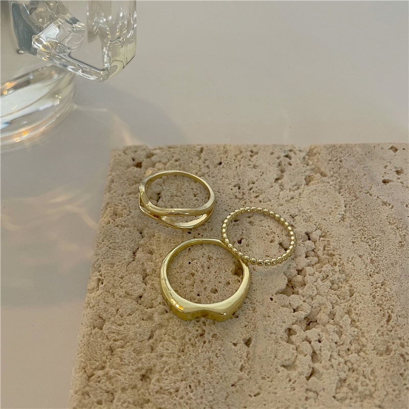 3pcs / Set Cincin Metal Kombinasi Bentuk Geometri Model Terbuka Untuk Wanita