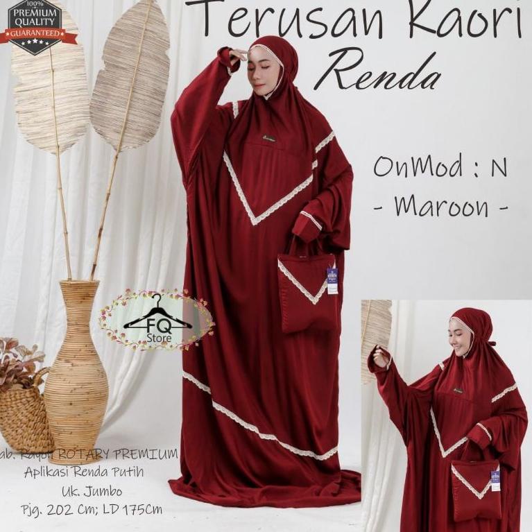 [PRODUK RR80U] Mukena Jumbo Terusan Kaori Renda + Tas | Rayon Super Premium | Jumbo Polos Mukena Sto
