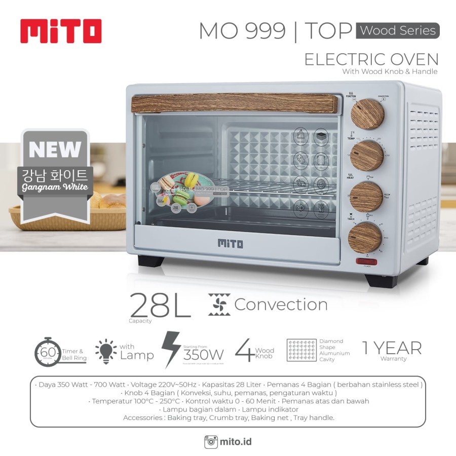 MITO Electric Oven MO999 TOP WOOD SERIES 28L - Pink &amp; Putih MO 999 Wood Series