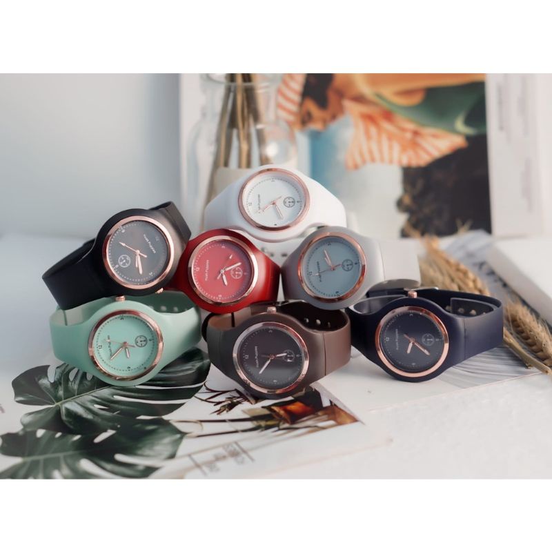 Jam Tangan Analog Pria Wanita Bulat Rubber Quartz Murah Grosir