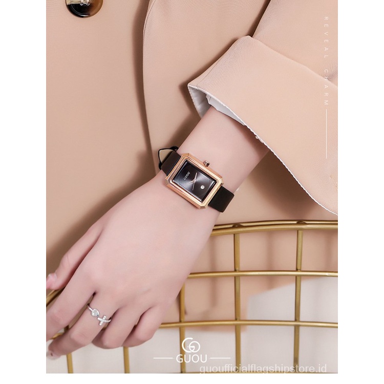 【100% Ori】GUOU Wanita Berjaga-jaga Kuarsa Watch Tahan Air Square Watch Fashion Trendi Baru Leather Belt Sederha