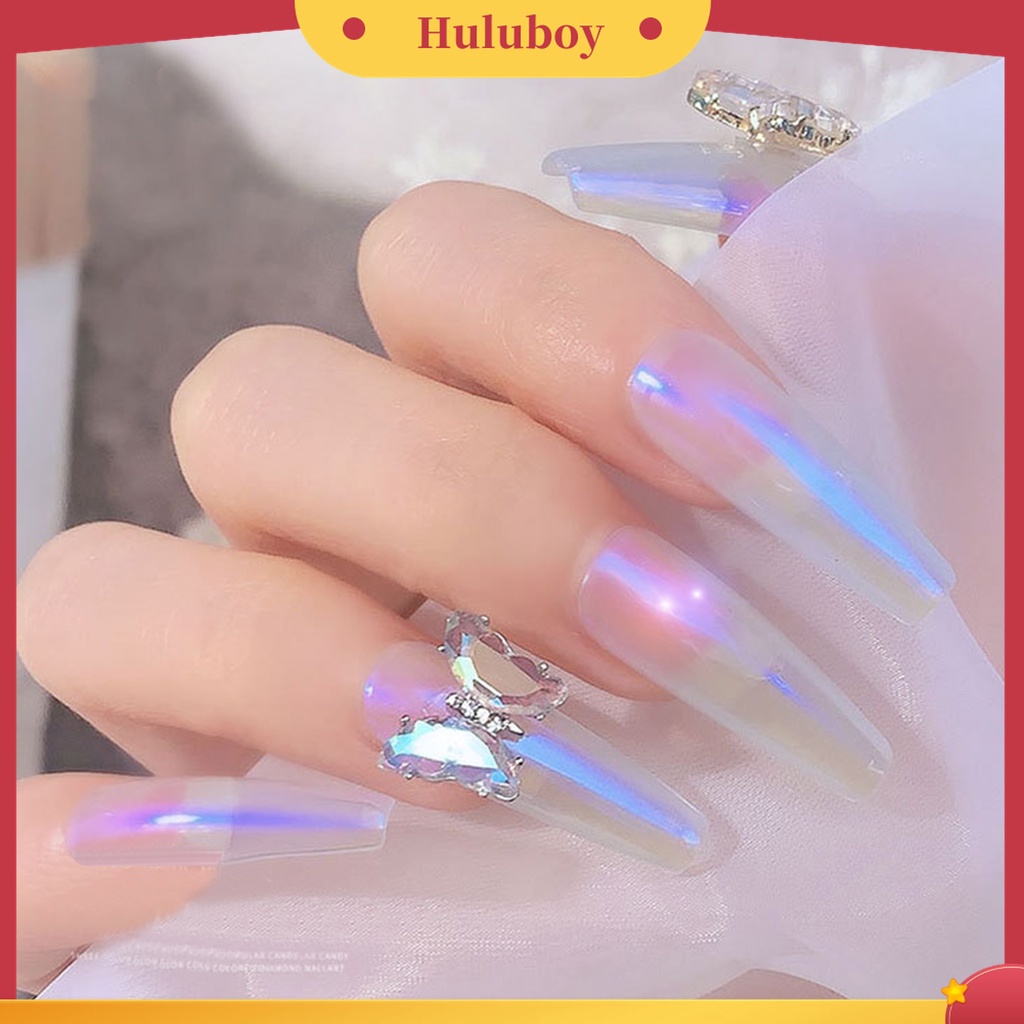 Huluboy Huluboy♡ Butterfly Ornamen Kupu-Kupu Aurora Kristal Imitasi 3D Warna-Warni Untuk Dekorasi Manicure