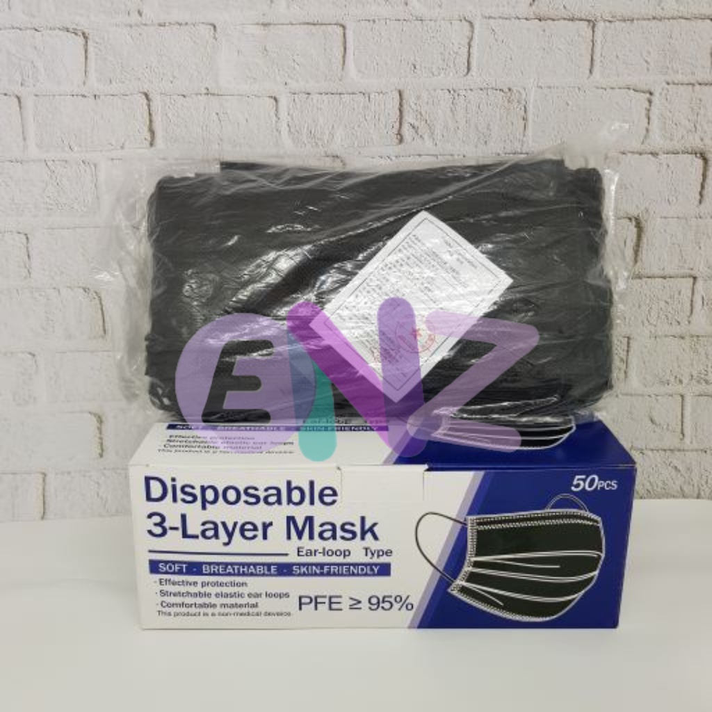 ENZ ® Masker Medis 3Ply Warna Biru Hitam Putih 3 Ply Earloop Mask Kemenkes 1005