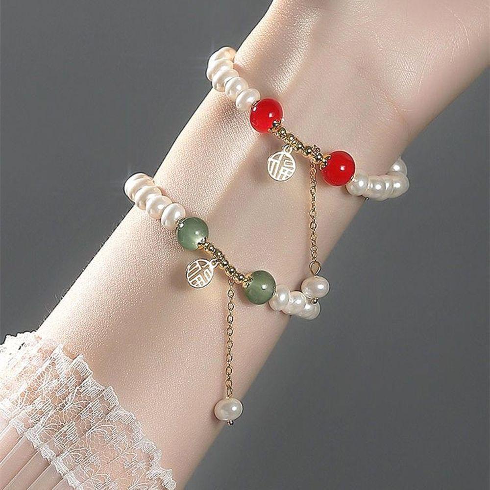 Needway Wanita Gelang Musim Panas Vintage Lucu Liontin Manis Manik Kristal Perhiasan Fashion