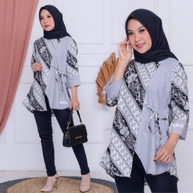 tey-17 Batik wanita ASJ SA HRB026 Kenongo Kemeja Tosca Pendek-Blouse Parang seling