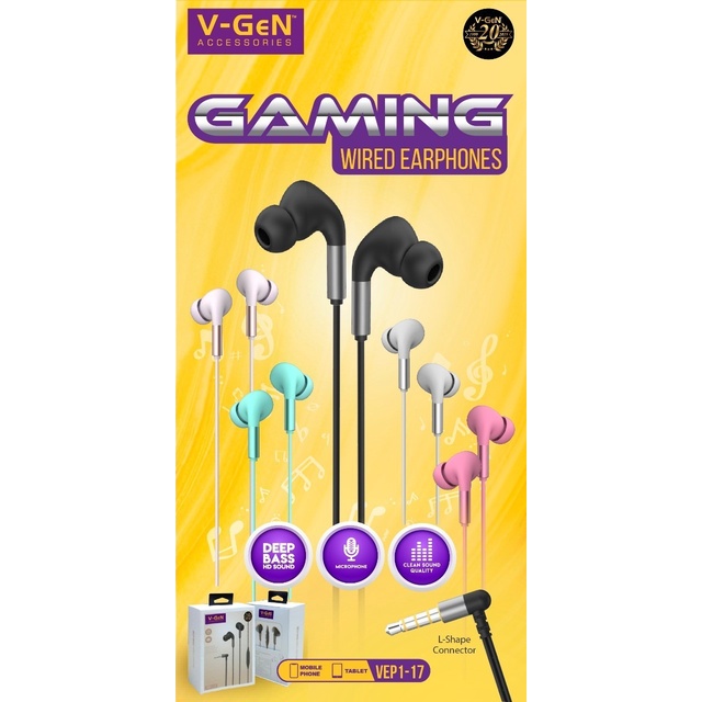 Handsfree V-GeN VEP1-17 Wired Earphone Headset Gaming L Shape With Pure Sound VGEN