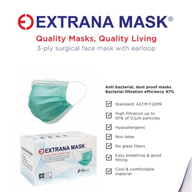 MASKER EXTRANA EARLOOP 3 Ply - 1 Box Isi 50 pc